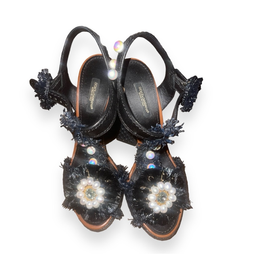Dolce & Gabanna Black Rafita Embellished Leather Platform Heels - Picture 2 of 4